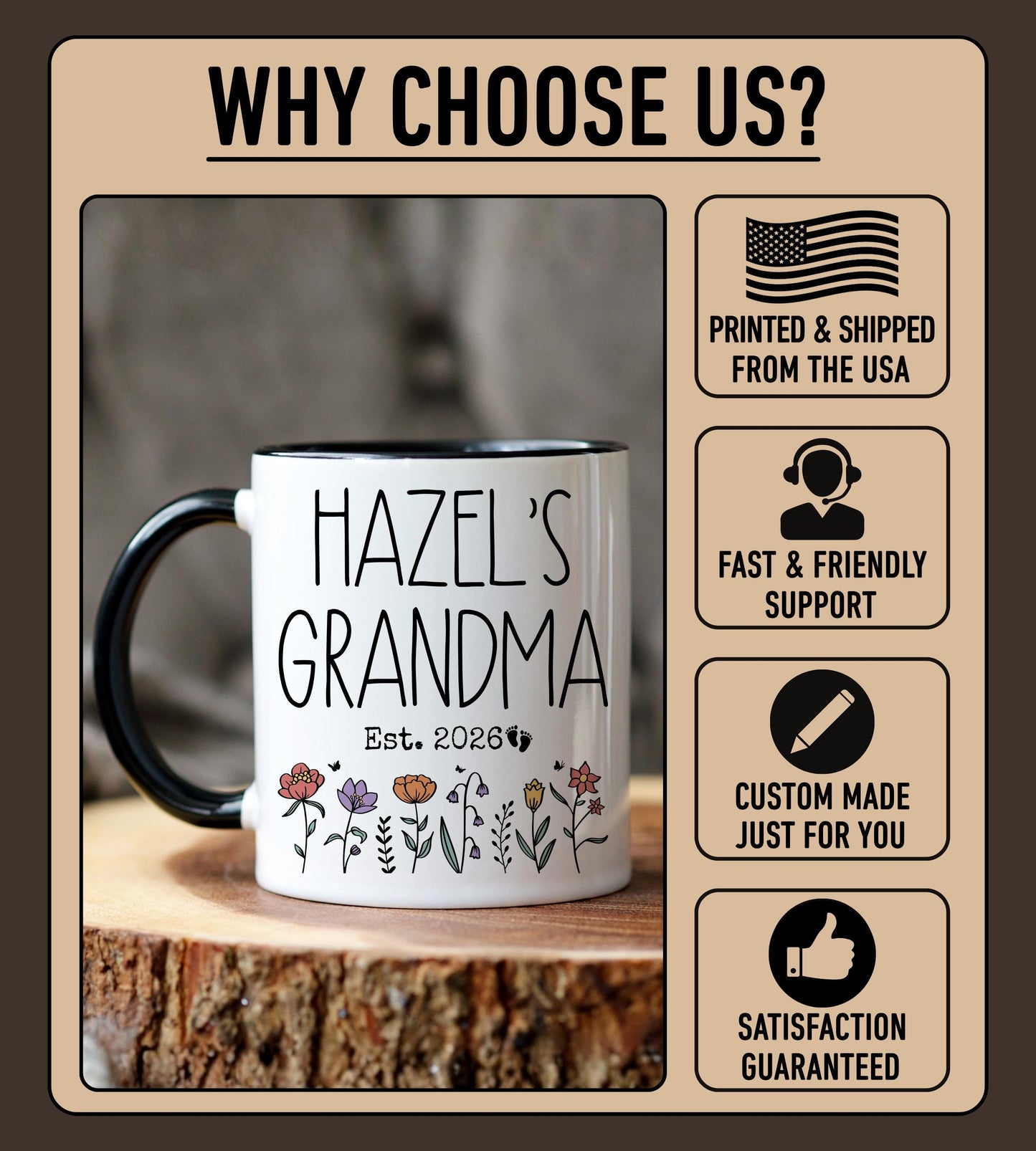 First Time Grandma Mug, New Grandma Baby Name Gift, First Grandchild Mug, Personalized new grandmother Present,  First Mothers day grandma