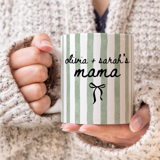 Mama of two Mug, Personalized Mama kids name Gift, Mama Mothers Day Birthday Gift, Custom Mama Mug, Custom Mama Stripe Coffee Cup