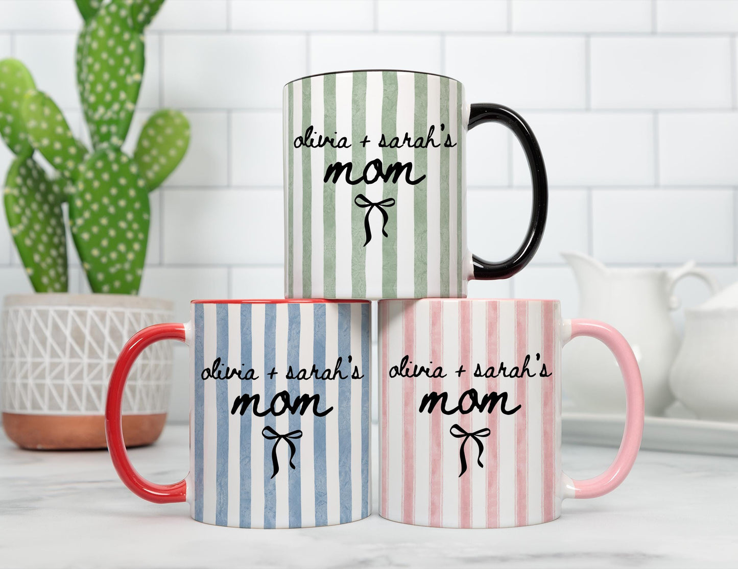 Mom of two Mug, Personalized Mom kids name Gift, Mom Mothers Day Birthday Gift, Custom Mom Mug, Custom Mom Stripe Coffee Cup, Twin Mom Mug