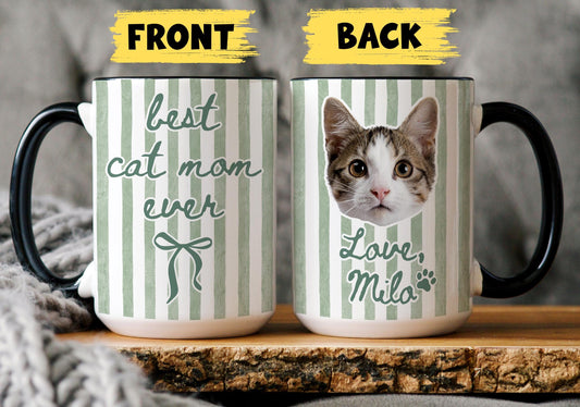 Best Cat Mom Mug, Personalized Mom Cat Gift, Cat Photo Mom Mug, cat Mother Present, Custom gift for cat Mom Birthday, Cat pet mama Mug