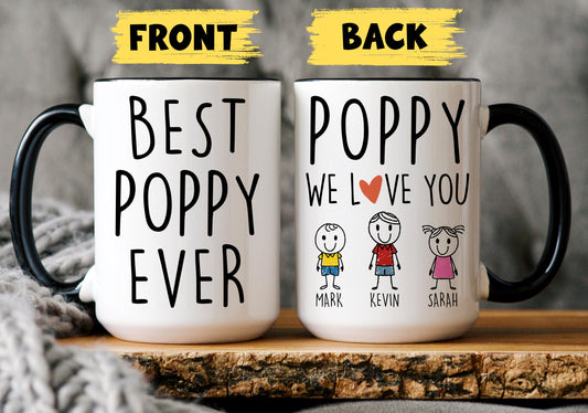 Poppy Mug, Personalized Poppy Gift, Poppy Father's day Mug, Gift For Poppy from Grandkids, Custom Poppy Grandkids Names Mug, Best Poppy Mug