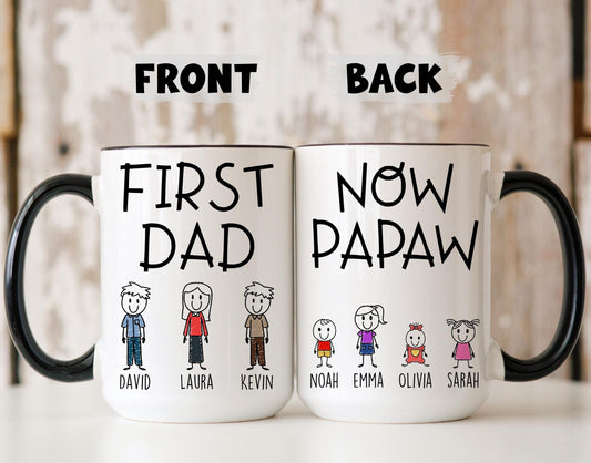 Now Papaw First Dad Mug, Personalized Papaw Gift from Grandkids Names, Papaw Father's Day Gift, Custom Papaw Mug
