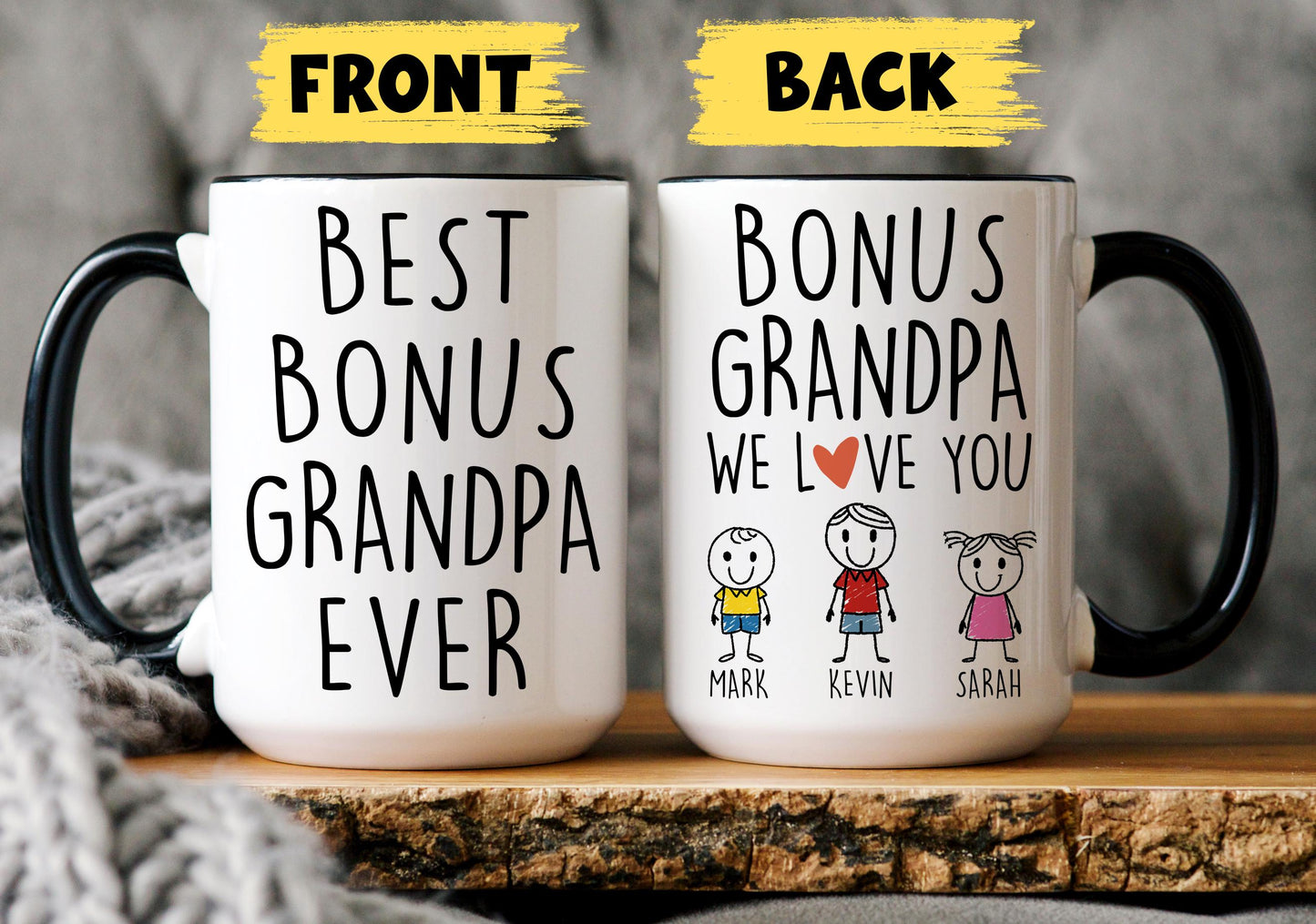 Bonus Grandpa Mug, Personalized Step Grandpa Gift, Step Granddad Father's Day Gift Grandkids Names, Bonus Grandpa Gift, Custom Stepgrandpa