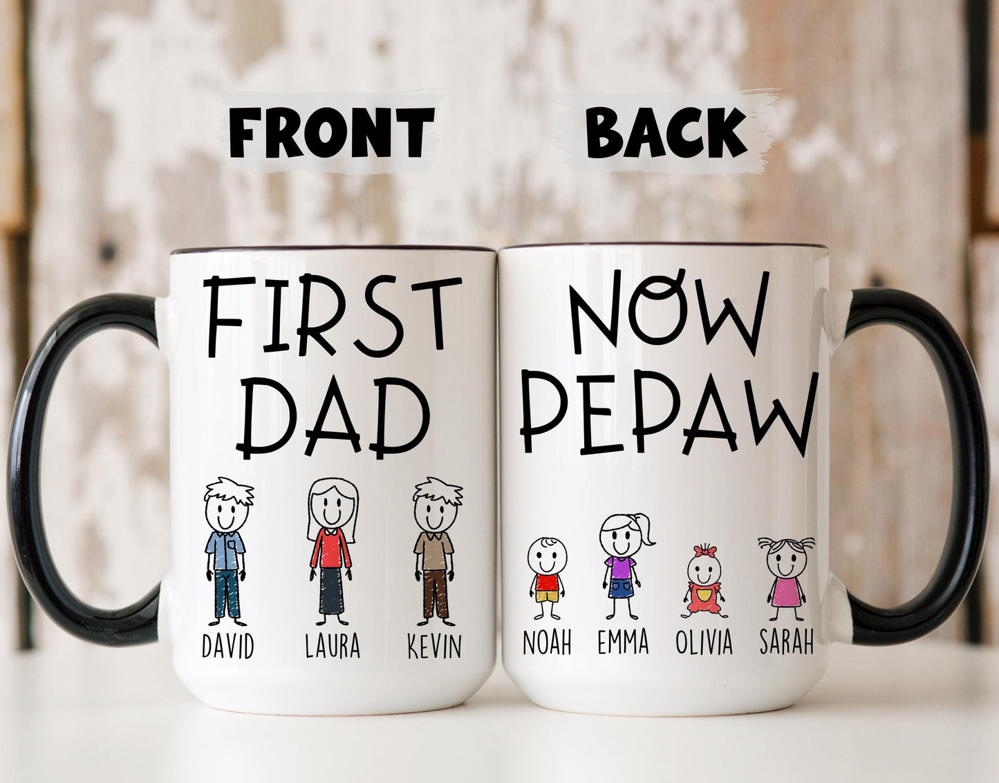 Now Pepaw First Dad Mug, Personalized Pepaw Gift from Grandkids Names, Pepaw Father's Day Gift, Custom Pepaw Mug, Pepaw Granddaughter Gift