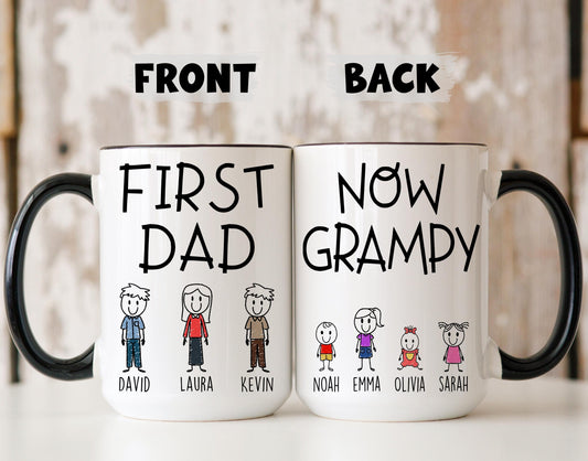 Now Grampy First Dad Mug, Personalized Grampy Gift from Grandkids Names, Grampy Father's Day Gift, Custom Grampy Mug, Grampy Granddaughter