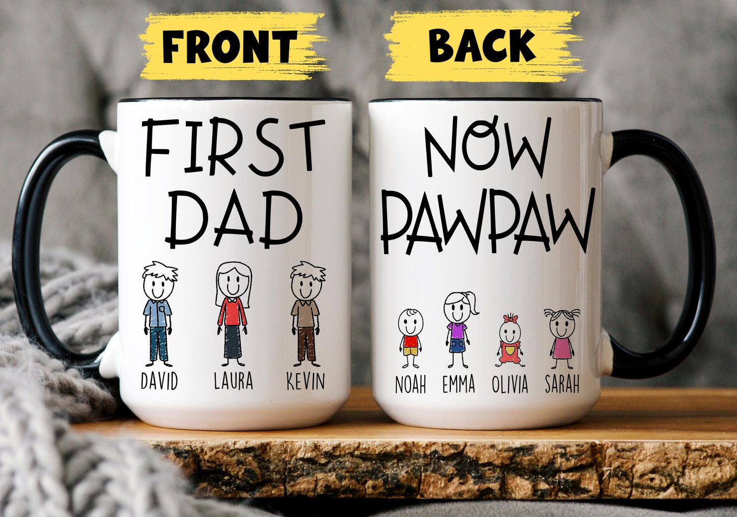 Now Pawpaw First Dad Mug, Personalized Pawpaw Gift from Grandkids Names, Pawpaw Father's Day Gift, Custom Pawpaw Mug, Pawpaw Granddaughter