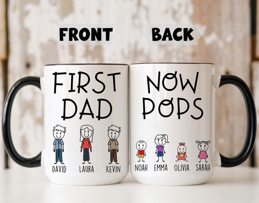 Now Pops Dad Mug, Personalized Pops Gift from Grandkids Names, Pops Father's Day Gift, Custom Pops Mug, Pops Granddaughter Mug