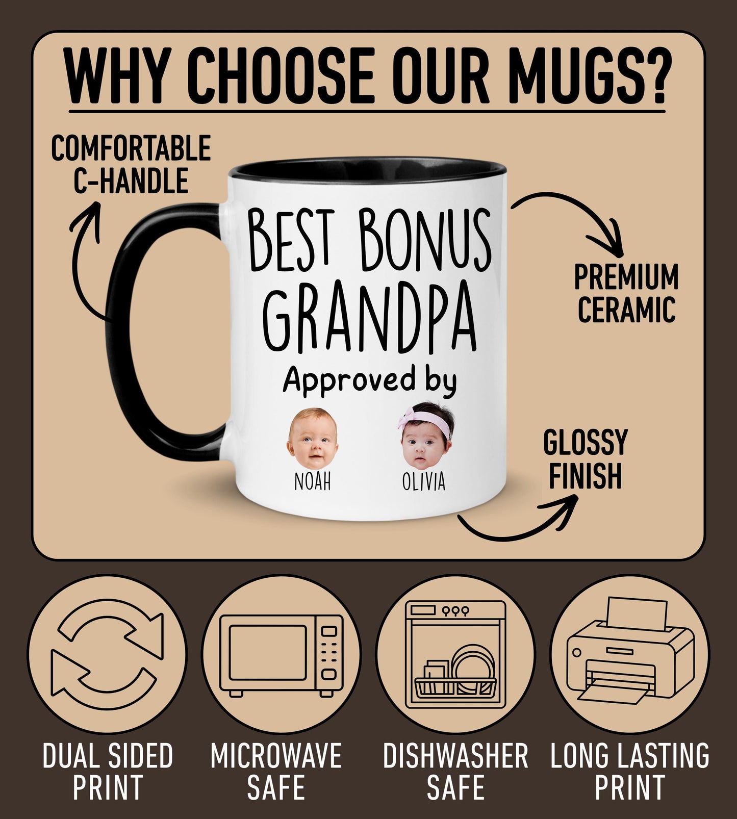 Bonus Grandpa Gift, Personalized Step Grandpa Mug, Custom Bonus Grandpa Gift, Step Grandpa Gift from grandkids, Step Grandpa Baby Photo Mug
