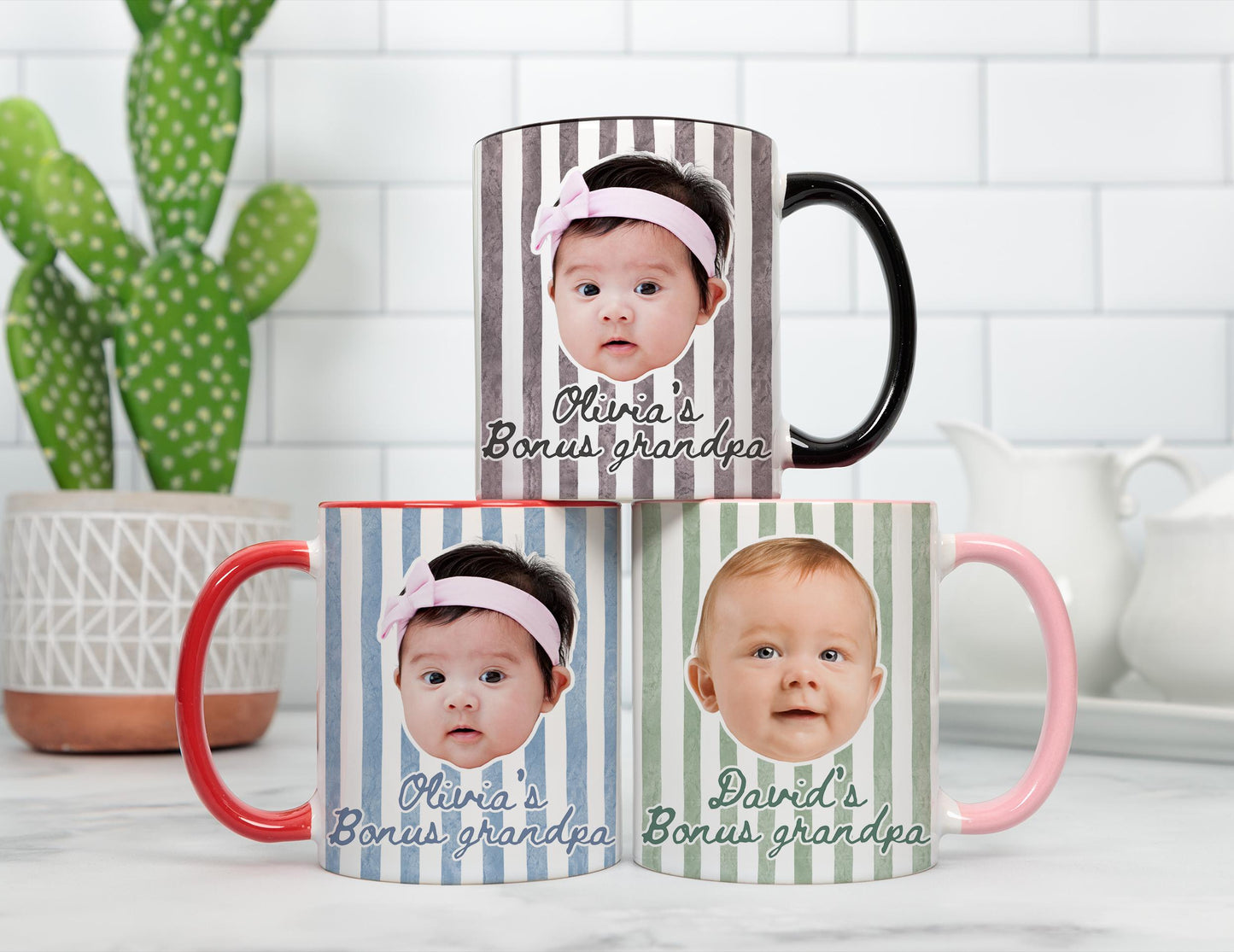 Bonus Grandpa Baby Face Mug, Personalized Step Grandpa Gift, Custom Step Grandpa Baby Photo Mug, Bonus Grandpa Father's day Present