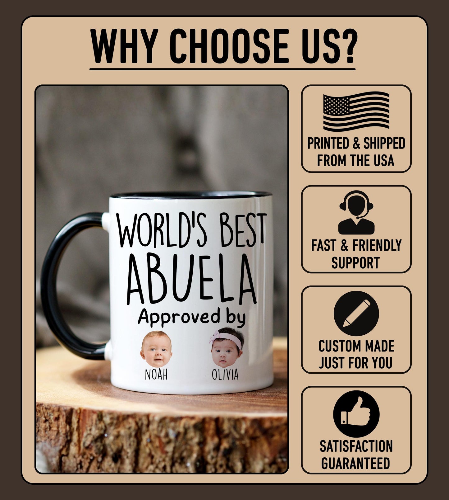 Best Abuela Mug, Personalized Abuela Kids Baby Face Photo Gift, Custom Abuela Baby Present, Grandchild face mug, Abuela Baby photo gift