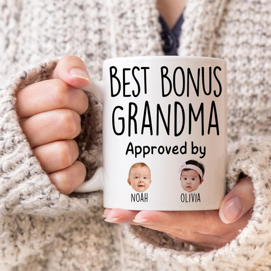 Best Bonus Grandma Mug, Personalized Step Grandma Kids Baby Face Photo Gift, Custom Stepgrandma Baby Present, Grandchild face, Bonus Grandma
