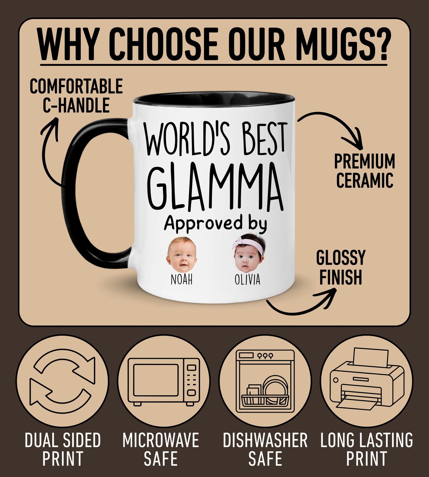 Best Glamma Mug, Personalized Glamma Kids Baby Face Photo Gift, Custom Glamma Baby Present, Grandchild face mug, Glamma Baby photo gift