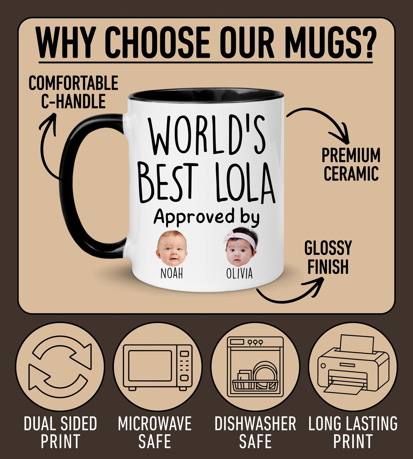 Best Lola Mug, Personalized Lola Kids Baby Face Photo Gift, Custom Lola Baby Present, Grandchild face mug, Lola Baby Mug, Lola Grandkid Mug