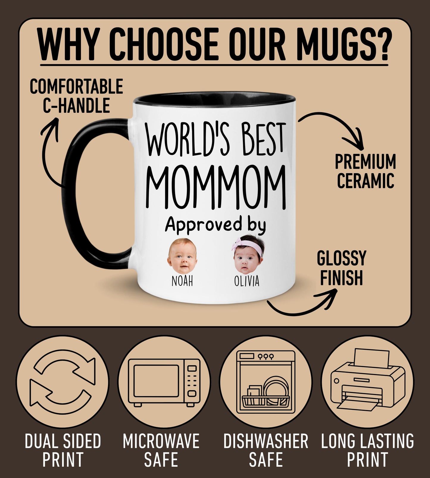 Best Mommom Mug, Personalized Mommom Kids Baby Face Photo Gift, Custom Mommom Baby Present, Mommom Baby Grandchild mug, Mommom Grandkid