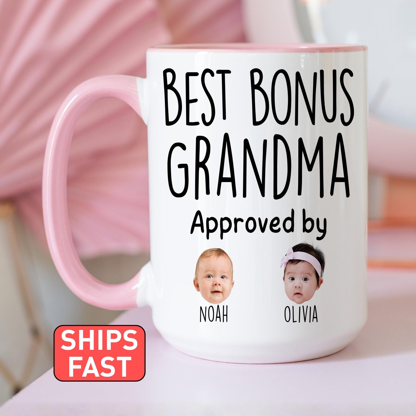 Best Bonus Grandma Mug, Personalized Step Grandma Kids Baby Face Photo Gift, Custom Stepgrandma Baby Present, Grandchild face, Bonus Grandma