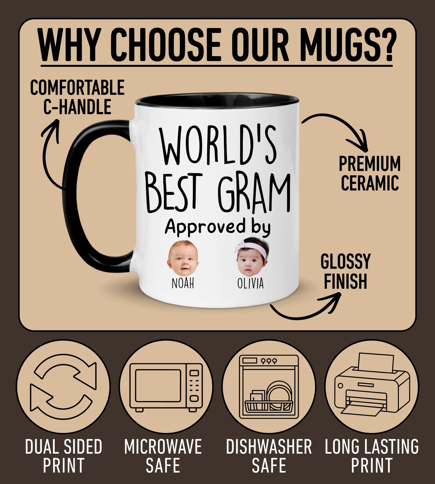 Best Gram Mug, Personalized Gram Kids Baby Face Photo Gift, Custom Gram Baby Present, Gram Grandchild face mug, Gram Baby Mug, Gram Grandkid