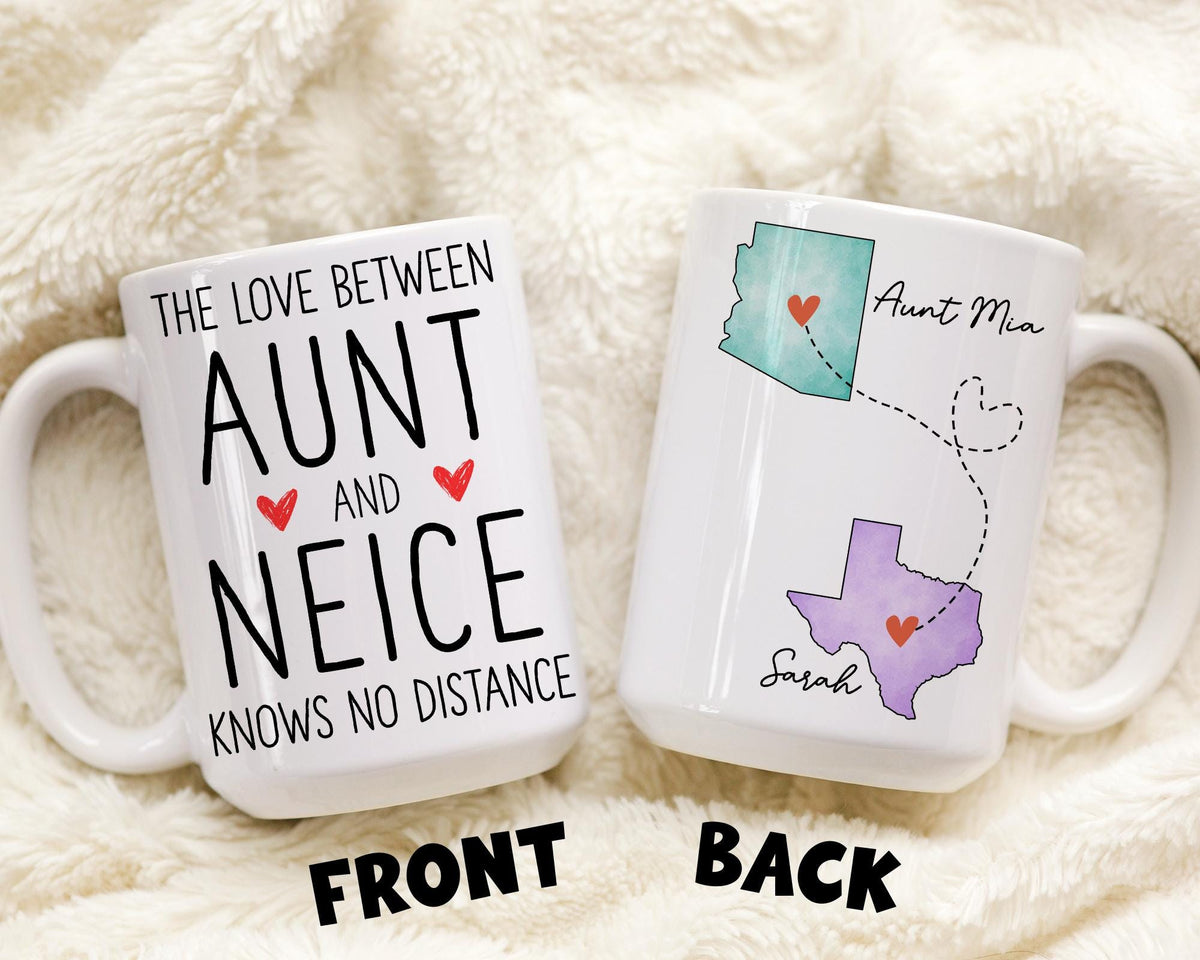 Aunt Niece Mug, Personalized Auntie Niece Mug, Long Distance Aunt Niece Gift, Aunt Birthday Mug from Niece, State to State Auntie Niece Cup