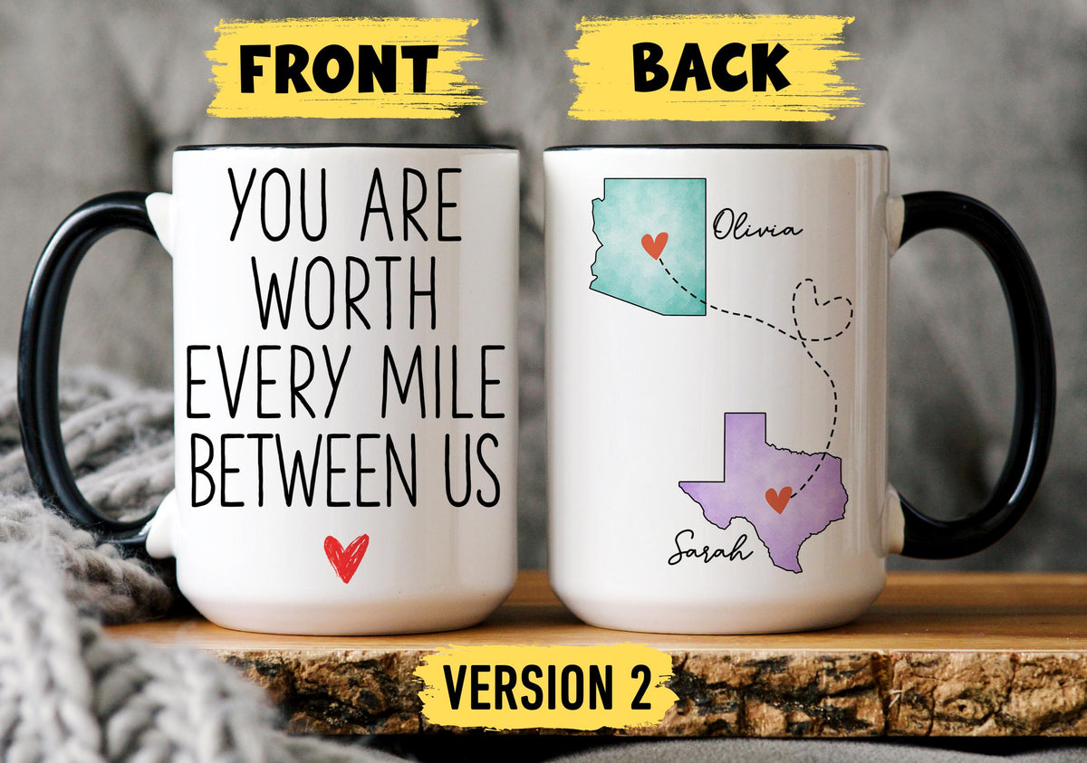 Best Friend Long Distance Mug, Personalized Long Distance Bestie Gift, Custom State to State Bestie Friendship Mug, Friend Moving Away Cup