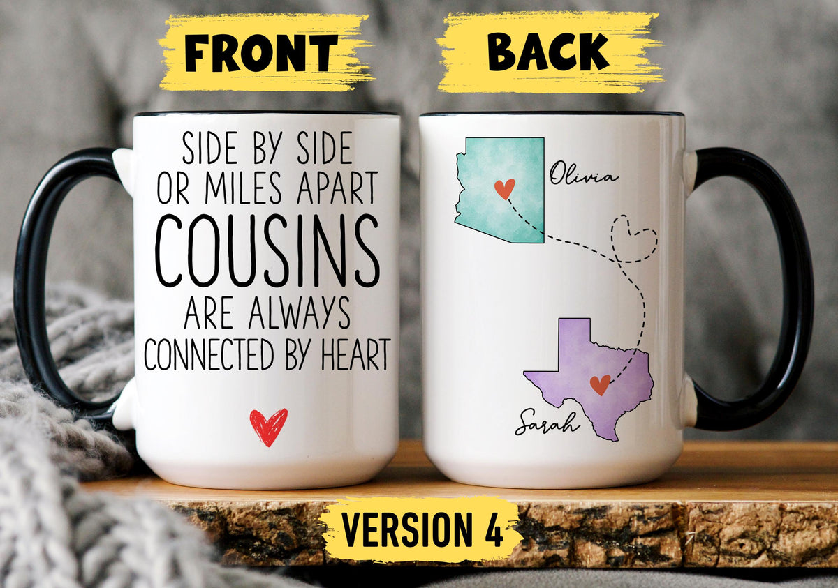 Cousin Long Distance Mug, Personalized Cousin Gift, Custom Cousin Mug, State To State Cousin Mug, Cousin Moving Away Gift, Cousin Going Away