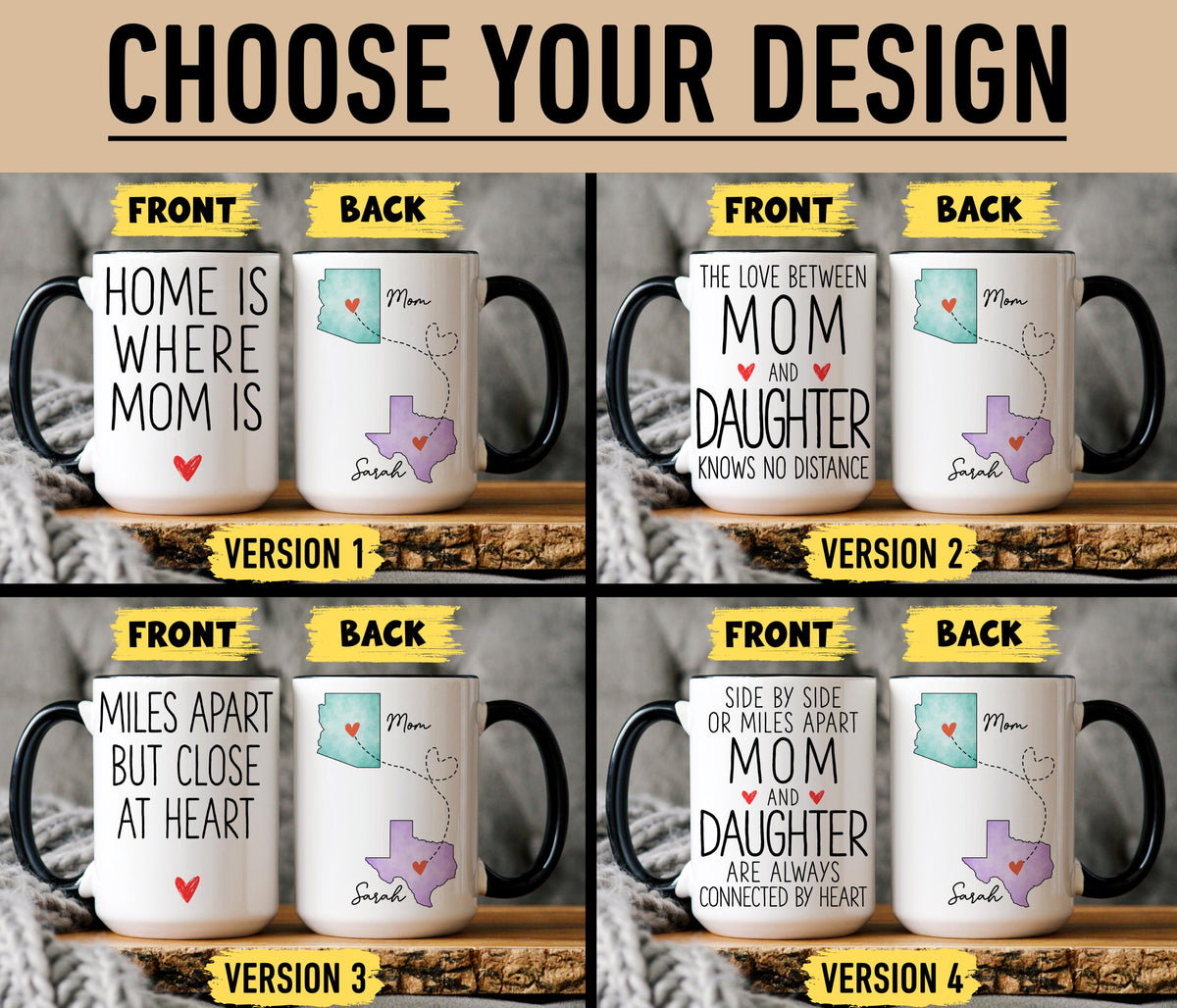 Mom Daughter Long Distance Mug, Personalized Mother Daughter State to State Gift, Mom Miles Apart Mug, Mom Daughter Moving Away Mug