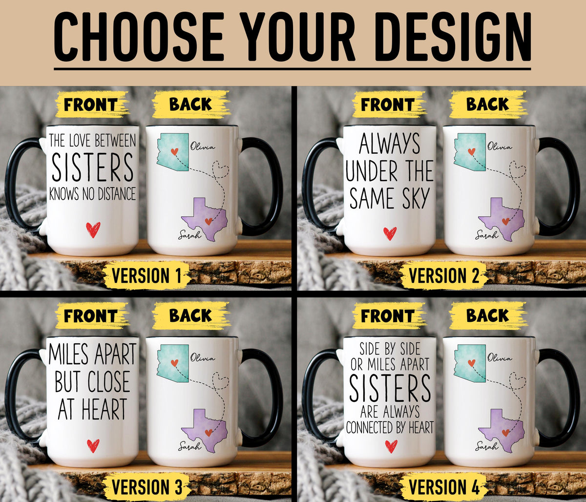 Sisters Long Distance Mug, Personalized Sister No Distance Mug, Sister Moving Away Gift, Sisters State to State, Long Distance Sister Gift