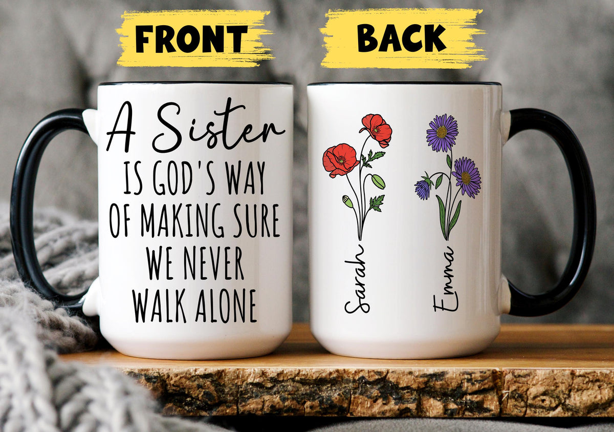 Sisters Mug, Personalized Sister Birth Month Mug, Custom Sisters Birth Month Flower Gift, Sister Birthday Gift From Sister, Sister Floral