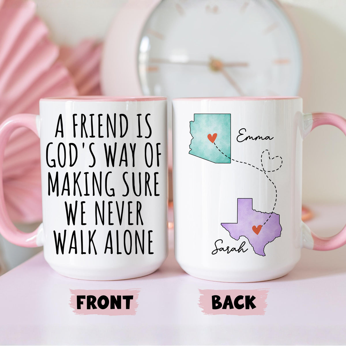 Long distance Bestie Mug, Personalized Best Friend Long distance Mug, Bestie going away gift, Friend Is God's Way Never Walk Alone Mug
