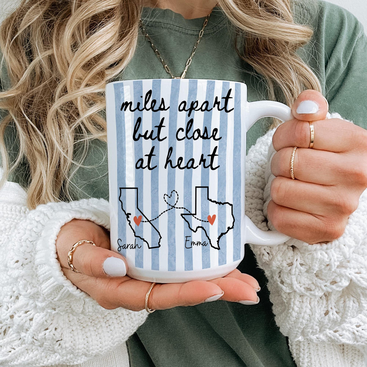 Long Distance Friendship Gift, Personalize State to State Friends Mug, Miles Apart But Close At Heart Mug,  Moving away Soul Sister BFF Mug