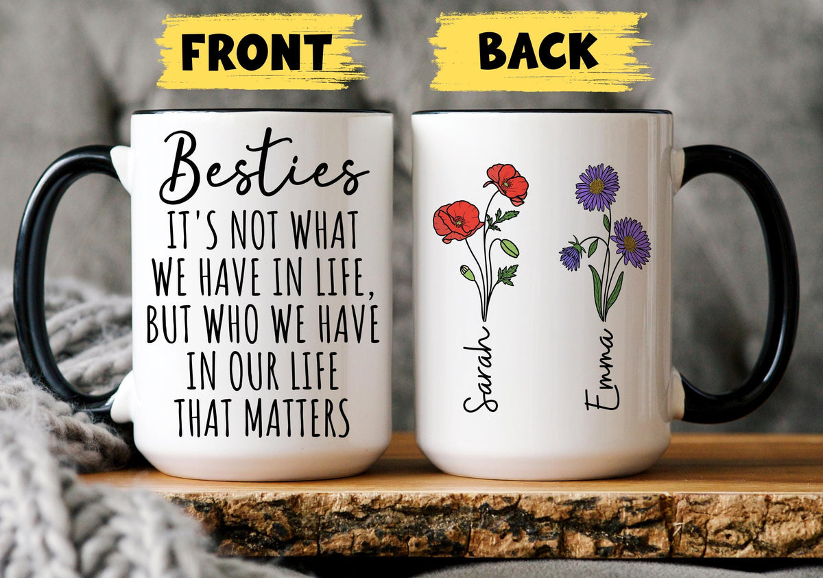 Best Friend Faith Mug, We Never Walk Alone Mug, Personalized Bestie Birth Month Flower Gift, True Friends Mug, Bestie Birthday Gift, BFF Mug