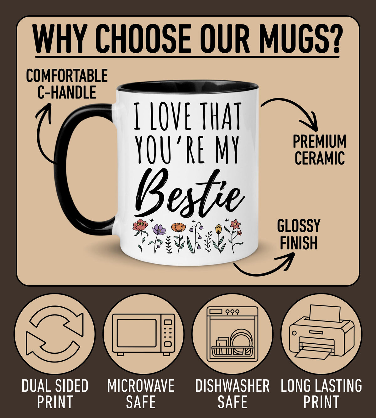 Bestfriend Mug, Personalized Bestie Birth Month Flower Gift, Custom BFF Mug, Best Friend Birthday Gifts, Friendship Mug, Bestie Xmas Gift