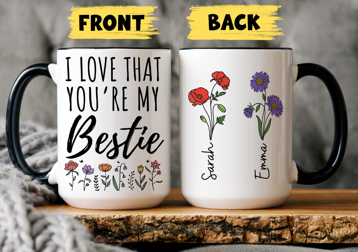 Bestfriend Mug, Personalized Bestie Birth Month Flower Gift, Custom BFF Mug, Best Friend Birthday Gifts, Friendship Mug, Bestie Xmas Gift