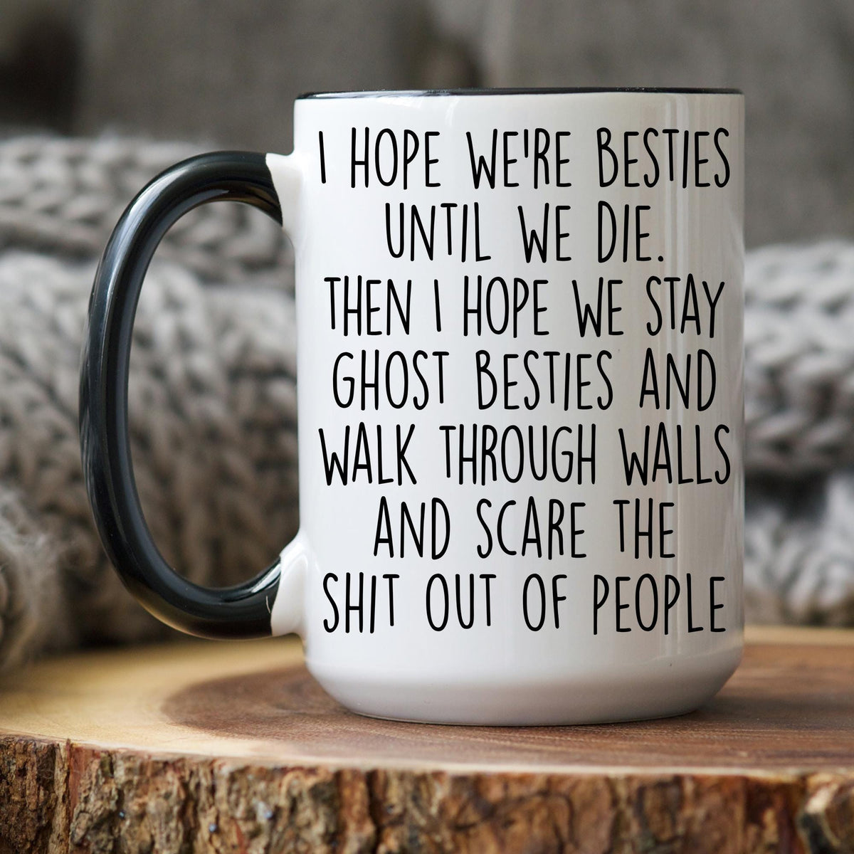 Bestie Skeleton Mug, Personalized Halloween Bestie Gift, Funny Ghost Friend Mug, Custom Witchy Best Friend Mug, Bff Messy Bun Cup
