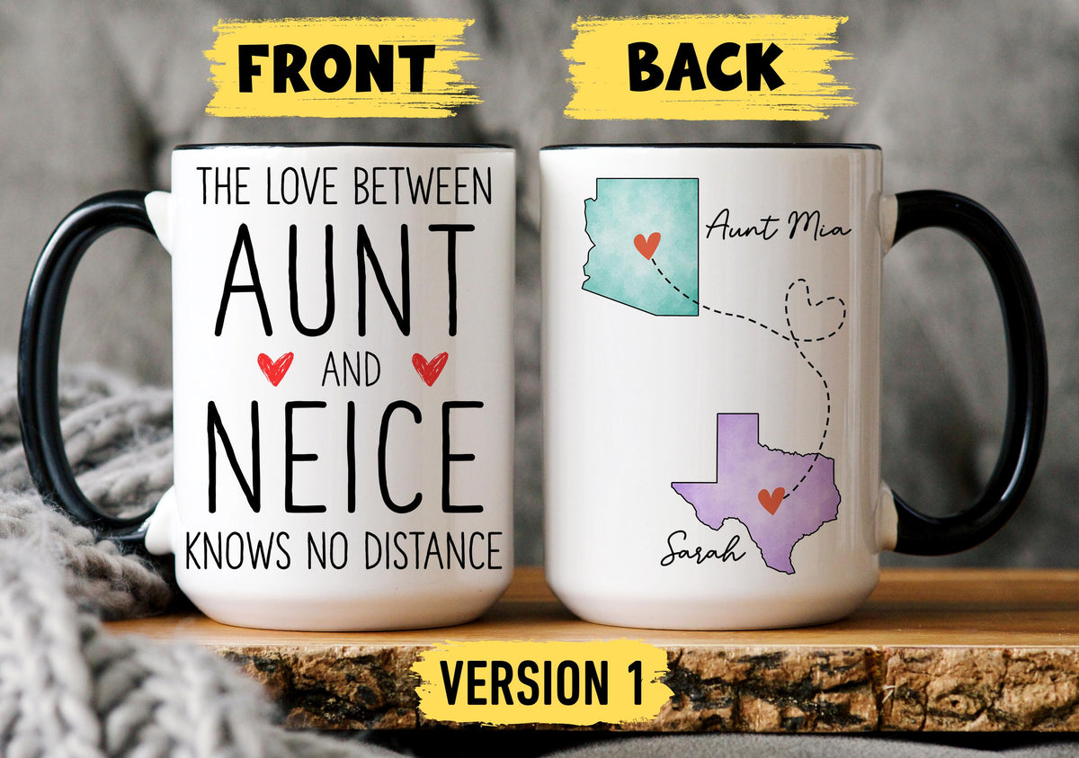 Aunt Niece Mug, Personalized Auntie Niece Mug, Long Distance Aunt Niece Gift, Aunt Birthday Mug from Niece, State to State Auntie Niece Cup