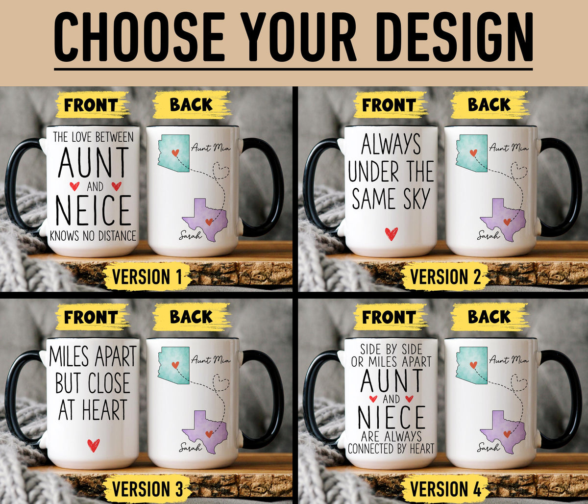 Aunt Niece Mug, Personalized Auntie Niece Mug, Long Distance Aunt Niece Gift, Aunt Birthday Mug from Niece, State to State Auntie Niece Cup