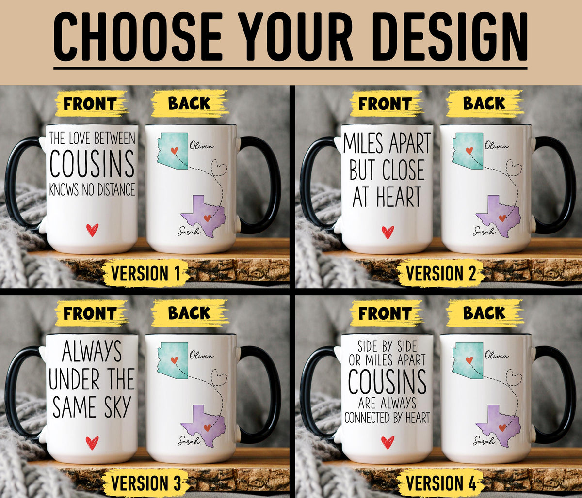 Cousin Long Distance Mug, Personalized Cousin Gift, Custom Cousin Mug, State To State Cousin Mug, Cousin Moving Away Gift, Cousin Going Away