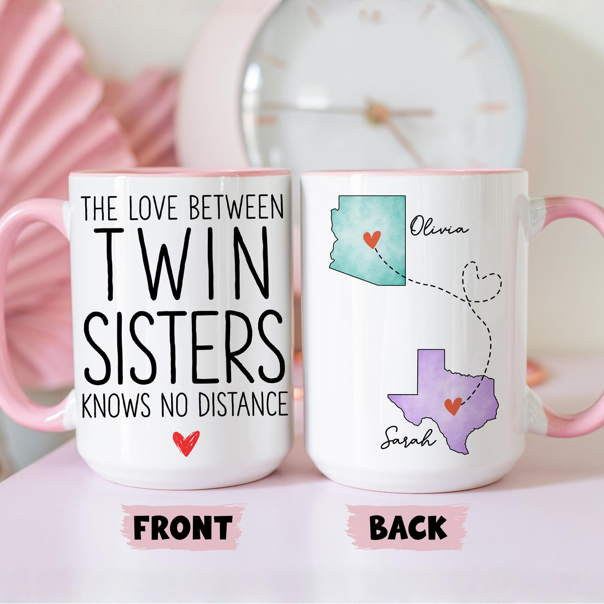 Twin Sister Long Distance Mug, Personalized Twin Sister State to State Mug, Twin Sister Moving Away Gift, Twin Sister Relocation Mug