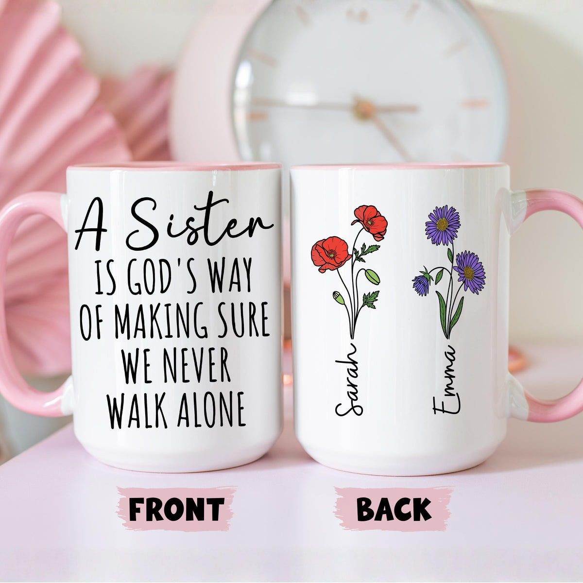 Sisters Mug, Personalized Sister Birth Month Mug, Custom Sisters Birth Month Flower Gift, Sister Birthday Gift From Sister, Sister Floral