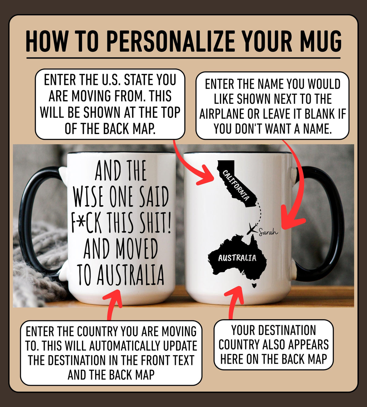 Moving to Australia Mug, Personalized Australia Relocation Mug, Relocating to Australia Gift, Immigration to Australia Mug, Moving away mug