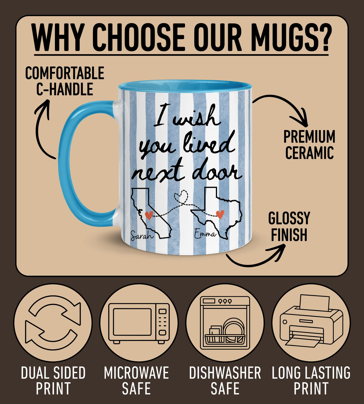 I Wish We Lived Closer Mug, Personalized Bestie Mug, Bestie Mug, Best Friend Long Distance Mug, State to State cup, Bestie Friendship Mug