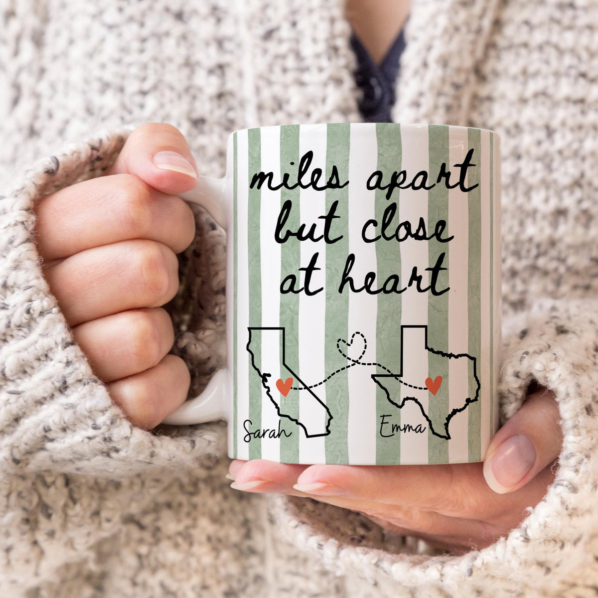 Long Distance Friendship Gift, Personalize State to State Friends Mug, Miles Apart But Close At Heart Mug,  Moving away Soul Sister BFF Mug
