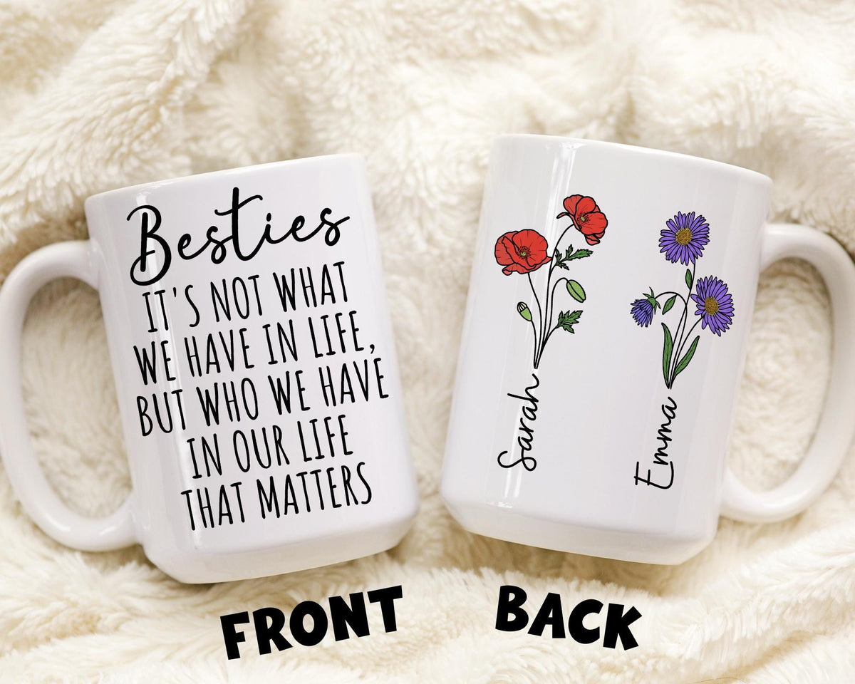 Best Friend Faith Mug, We Never Walk Alone Mug, Personalized Bestie Birth Month Flower Gift, True Friends Mug, Bestie Birthday Gift, BFF Mug