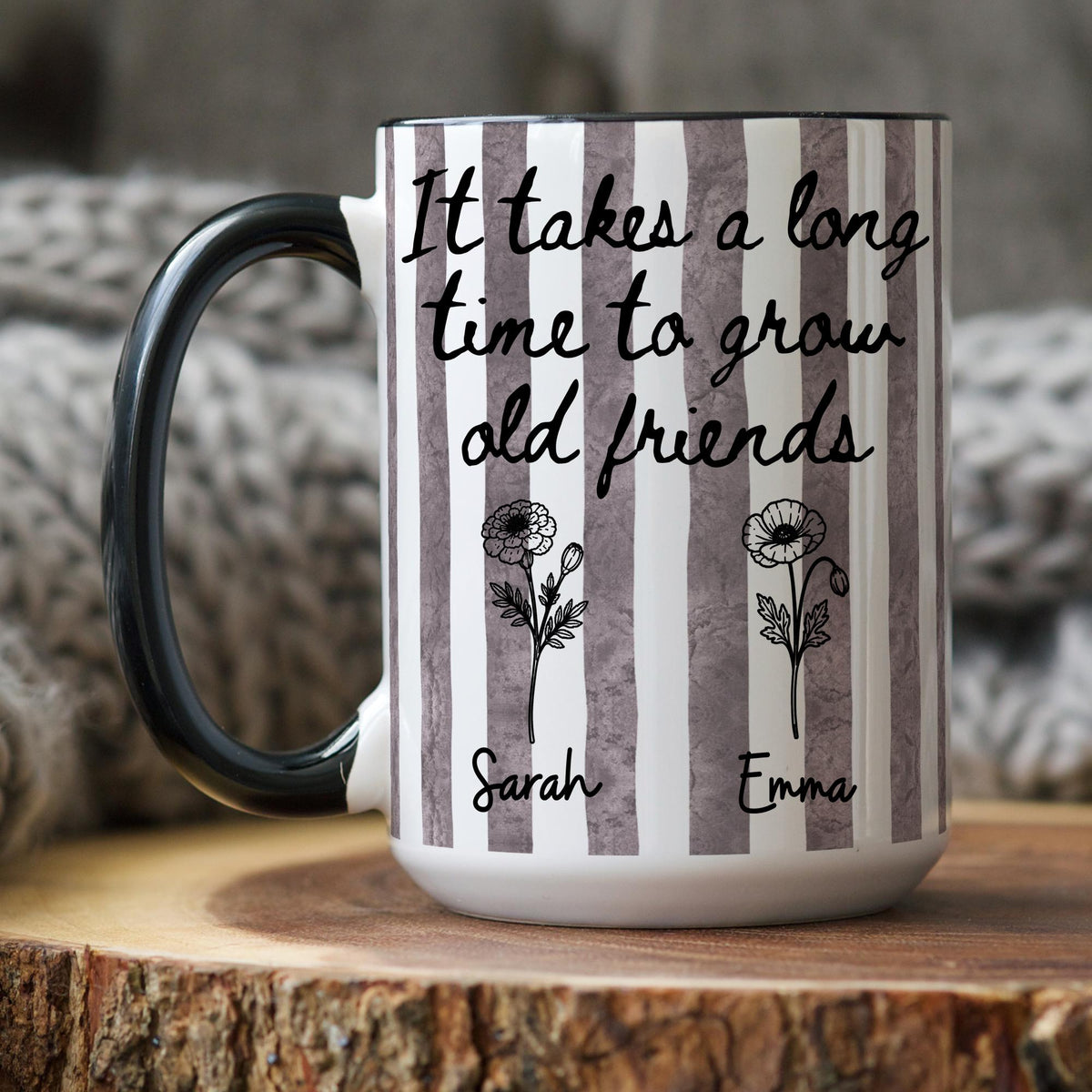 Friendship Mug, Personalized Grow Old Friends Mug, Birth Month Flower Mug for Best Friends, Old Friends Mug, Friend Birthday Gift