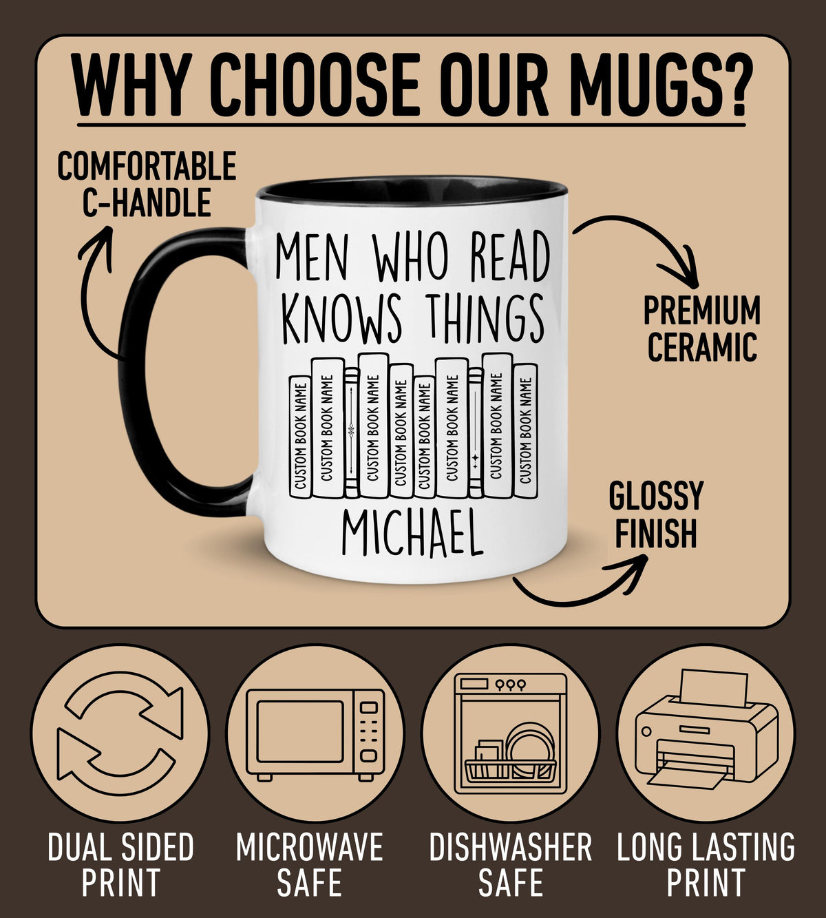 Reading Mug for Men, Custom Book Lover Gift for him, Custom Book Tittle and Name Bookworm Mug, Reading Pun Mug, Book Nerd Humor Mug