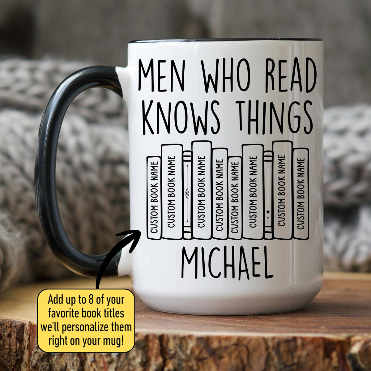 Reading Mug for Men, Custom Book Lover Gift for him, Custom Book Tittle and Name Bookworm Mug, Reading Pun Mug, Book Nerd Humor Mug