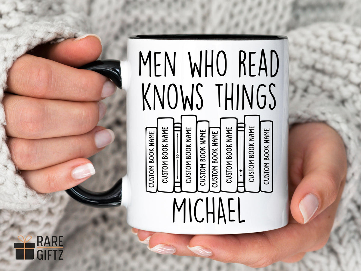 Reading Mug for Men, Custom Book Lover Gift for him, Custom Book Tittle and Name Bookworm Mug, Reading Pun Mug, Book Nerd Humor Mug