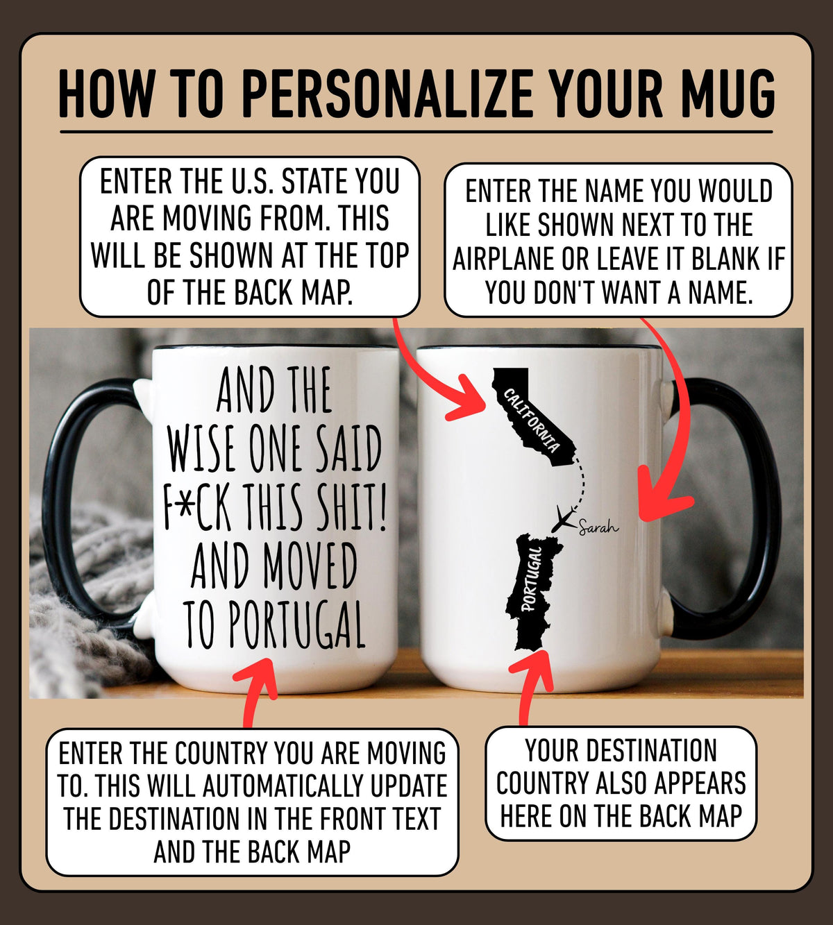Moving to Portugal Mug, Personalized Portugal Relocation Mug, Relocating to Portugal Gift, Immigration to Portugal Mug, Moving Away Mug