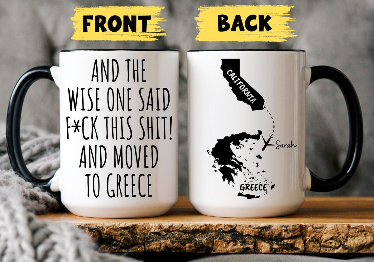 Moving to Greece Mug, Personalized Greece Relocation Mug, Relocating to Greece Gift, Immigration to Greece Mug, Greece Moving away mug
