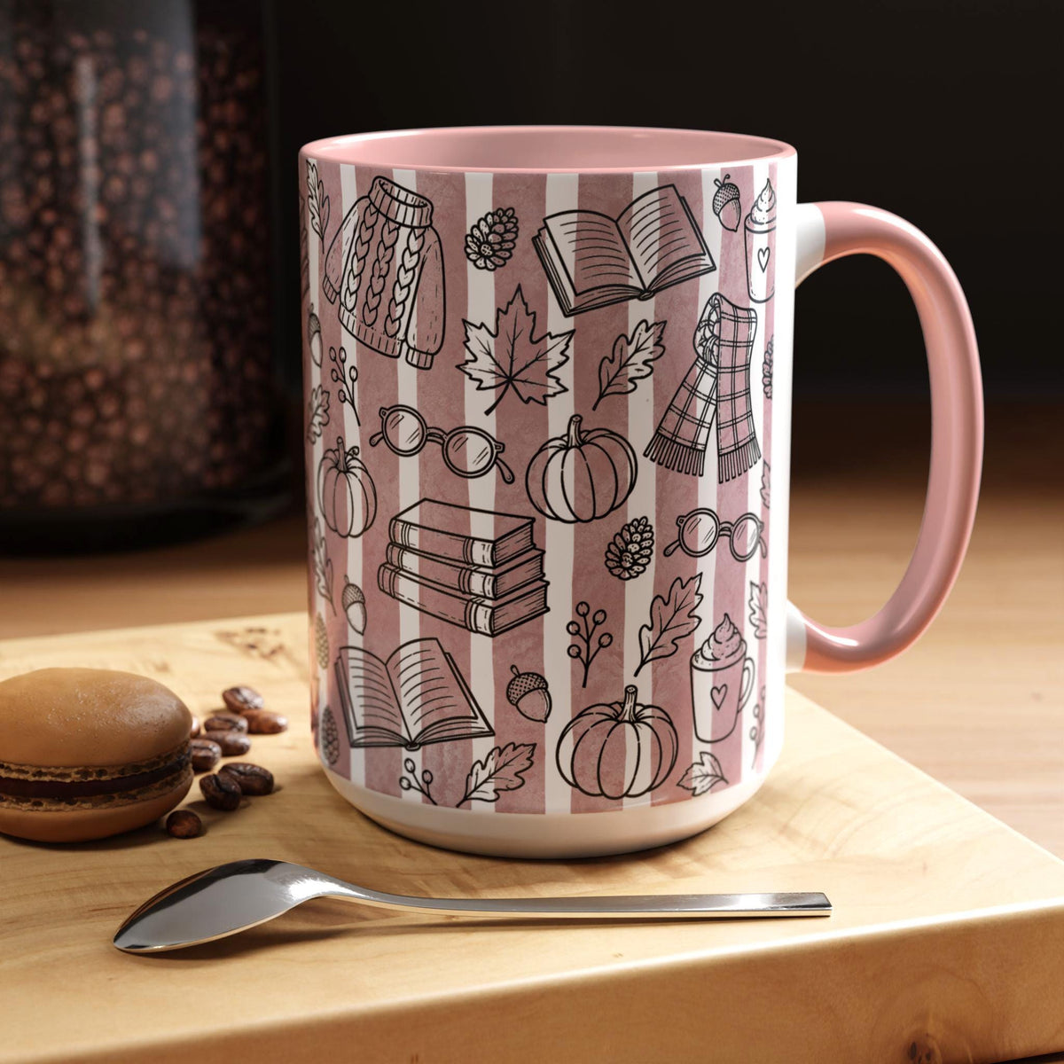 Book Mug, Reading Mug, Bookish Cup, Autumn Book Mug, Pumpkin Book Falls Leaves Mug, Gift for Cozy Autumn Book Lover,  Cozy Reading Cup