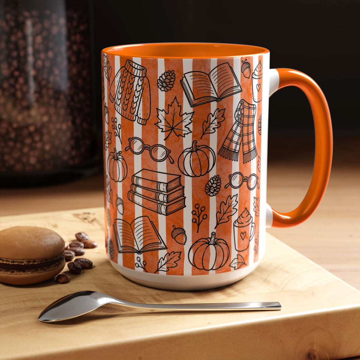 Book Mug, Reading Mug, Bookish Cup, Autumn Book Mug, Pumpkin Book Falls Leaves Mug, Gift for Cozy Autumn Book Lover,  Cozy Reading Cup