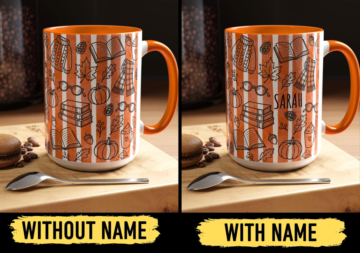 Book Mug, Reading Mug, Bookish Cup, Autumn Book Mug, Pumpkin Book Falls Leaves Mug, Gift for Cozy Autumn Book Lover,  Cozy Reading Cup